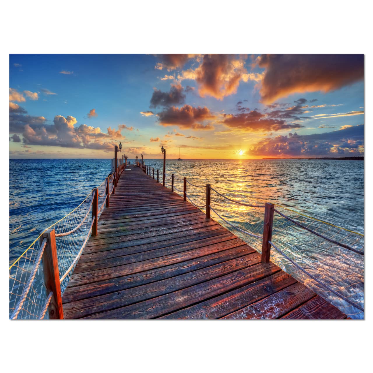 Designart - Beautiful Sunset over Sea Pier - Modern Canvas Art Print